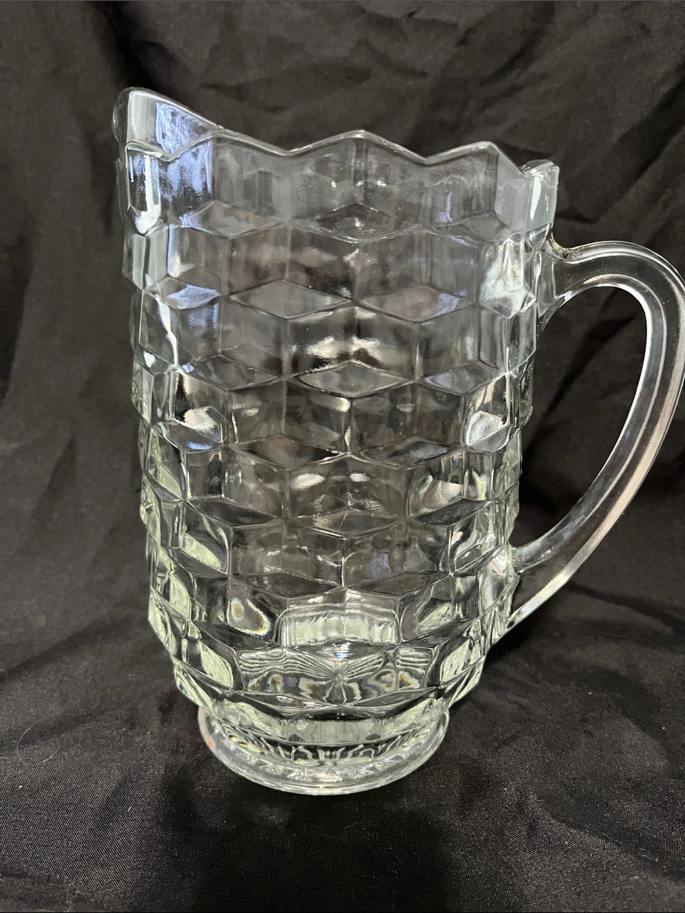 Vintage Fostoria American 44 oz Pitcher 8" Clear Glass Cubist Stem